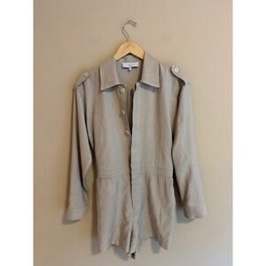 L'Academie Los Angeles Tan Khaki Long Sleeve Utility Romper XS Epaulettes Pocket